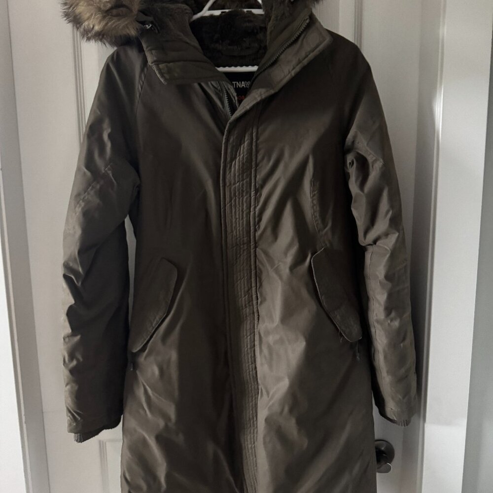 TNA Olive Green Puffer Jacket with Fur Hood - Picture 3 of 8